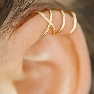 Tiny Thin Criss Cross Helix Cuff • Upper Ear Cuff • No Piercing is Needed • Gold • Silver • Rose Gold • BYSDMJEWELS