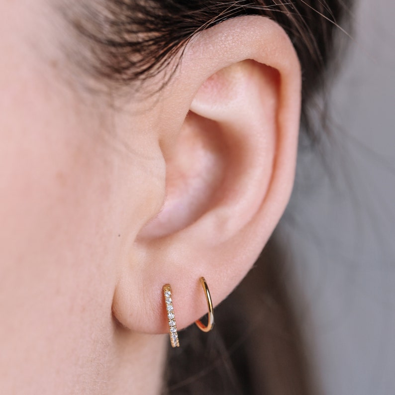 Double Hoop Earrings Only 1 Piercing Needed Paved Spiral Etsy