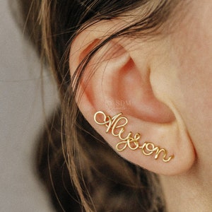 Individuelle handgeschriebene Namen Ohr Kletterer • Personalisierte Ohr Kletterer Ohrringe • Namen Ohrmanschette • BYSDMJEWELS