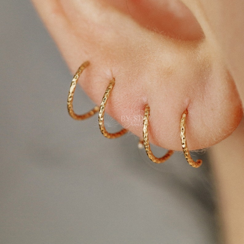 Double Hoop Earrings Spiral Loop Earrings Threader Hoops Minimalist Earrings Spiral Open Hoop Earrings 18k Gold plated Diamond Cut Earrings image 3
