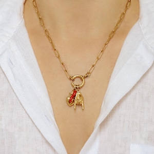 Italian Lucky Horn Necklace • Hand Gesture Horn • Italy Corno Cornicello Necklace • Flaming Sacred Heart Necklace • BYSDMJEWELS