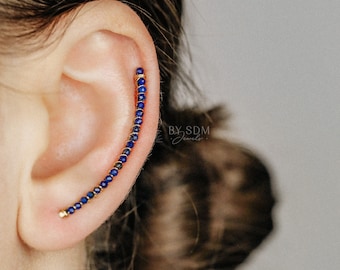 Grimpeur d'oreille en perles de lapis-lazuli • Crawler d'oreille • Manchette d'oreille • Grimpeur d'oreille bleu • Grimpeur d'oreille rempli d'or • Boucles d'oreilles en lapis-lazuli • BYSDMJEWELS