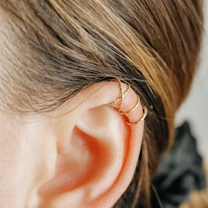 Ensemble de 2 ou manchette d'oreille simple Manchette d'oreille double ligne et entrecroisée Manchette d'oreille sans cartilage piercing Manchette d'oreille texturée Manchette d'oreille taillée en diamant image 2