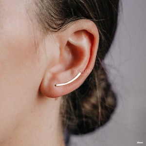 50 mm Dainty Long Ear Climbers, Ear Crawler, Gold Ear Cuff, Bar Ear Climber Silver Sweep Ear Pins Rose Gold Hammered Ear Climber Earrings image 6