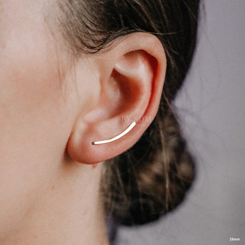 50 mm Dainty Long Ear Climbers, Ear Crawler, Gold Ear Cuff, Bar Ear Climber Silver Sweep Ear Pins Rose Gold Hammered Ear Climber Boucles doreilles image 6