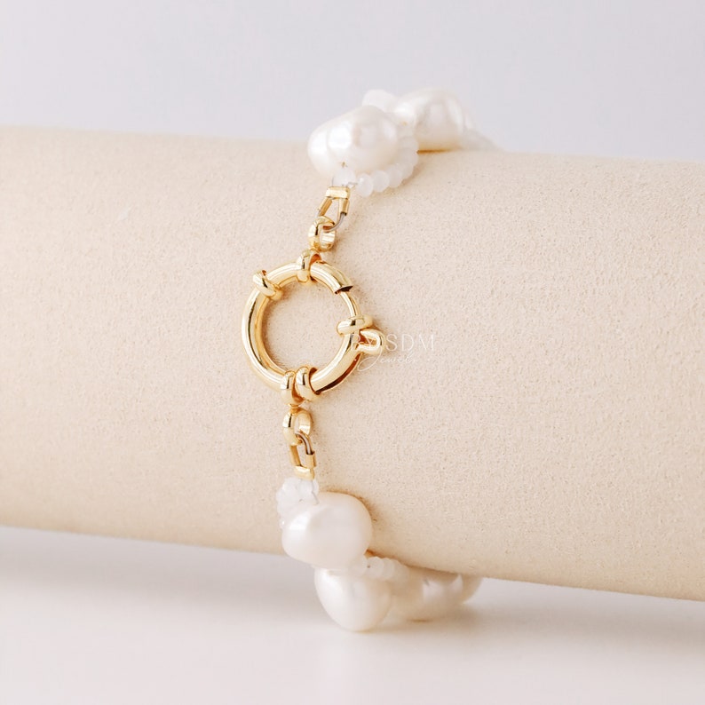 Bracciale con vere perle d'acqua dolce naturali Bracciale delicato in acciaio inossidabile Bracciale con perline e perline Regalo per la damigella d'onore Regalo di San Valentino immagine 6