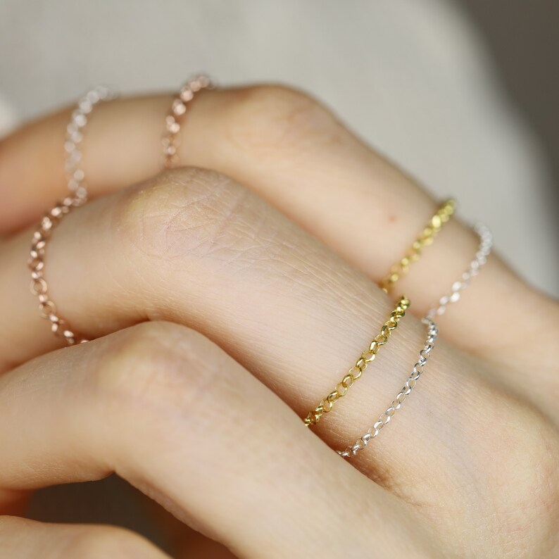 Gold Chain Ring Simple Delicate Tiny Ring Gold Stacking Ring | Etsy