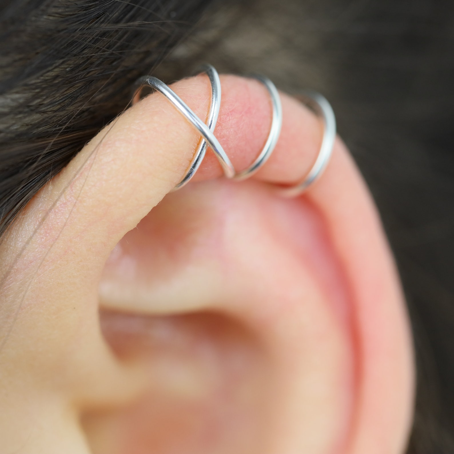 Helix Hoops Fake Helix Ring Two Ring Helix Ear Cuff Silver Etsy