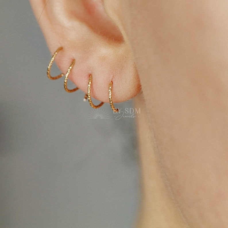 Double Hoop Earrings Spiral Loop Earrings Threader Hoops Minimalist Earrings Spiral Open Hoop Earrings 18k Gold plated Diamond Cut Earrings image 2