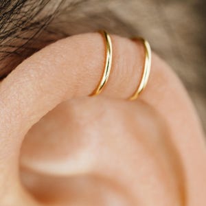 Double Line Ear Cuff in Sterling Silver 18k Gold or Rose Gold Ear Cuff No Pierced Cartilage Earring No Piercing Cartilage Hoop Earcuff
