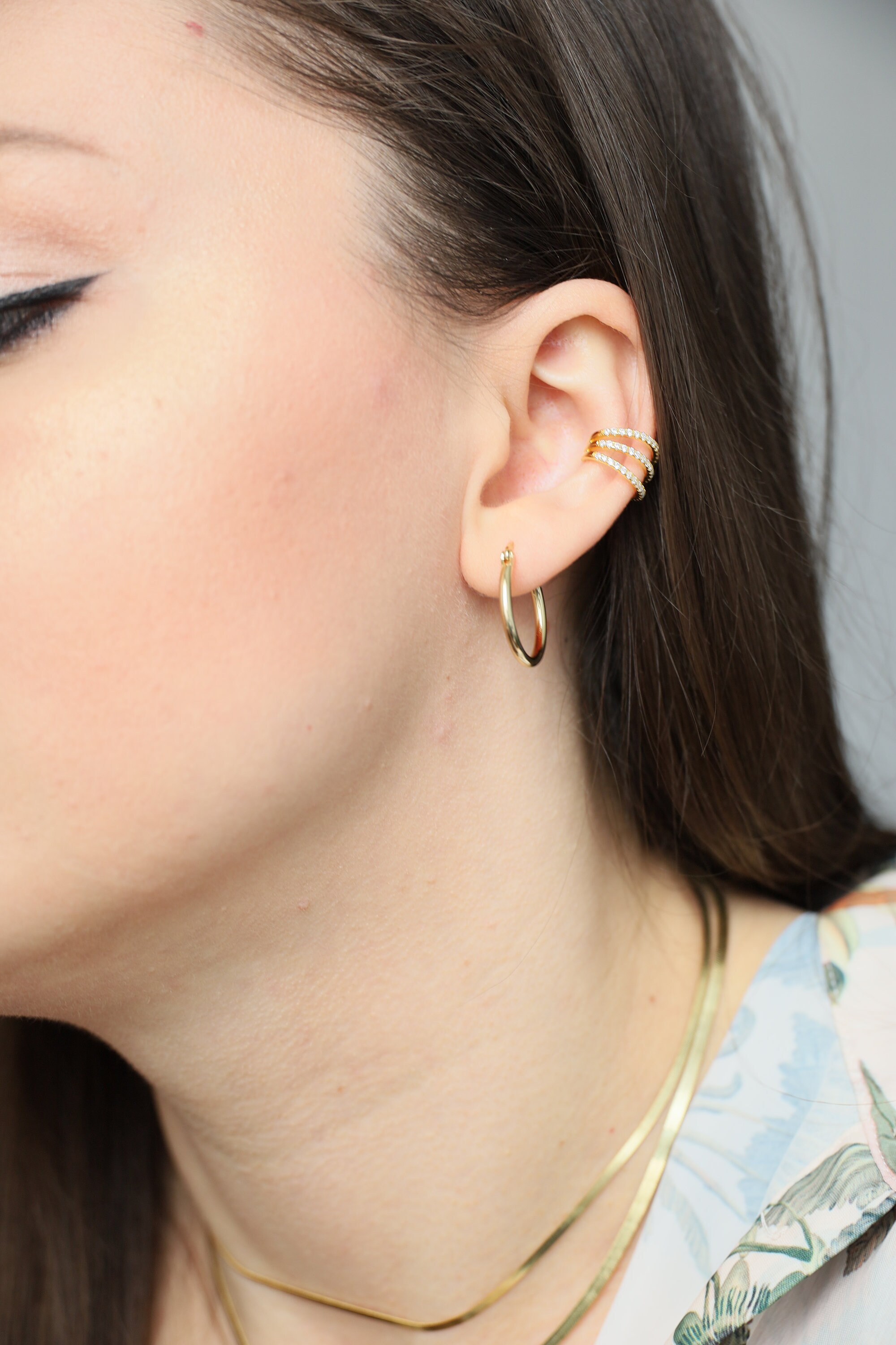 3 band gold ear cuff triple ear cuff cz gold ear cuff Etsy