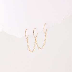 Boucles d'oreilles triples avec chaîne pour trois piercings Huggies Or Argent Or rose BYSDMJEWELS image 5