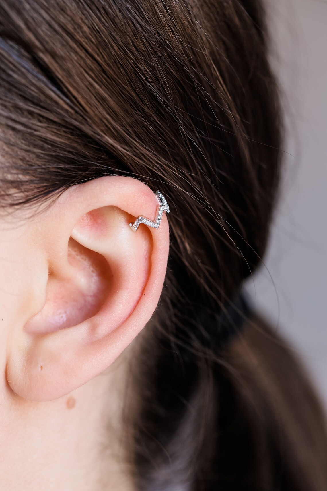 Helix cartilage ear cuff waves zig zag earrings with zirconia Etsy