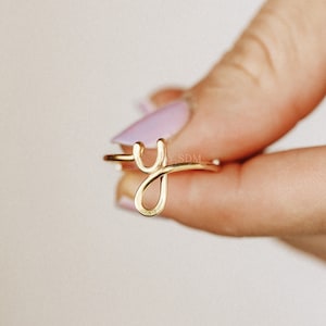 Sterling Silver Initial Letter Y Ring: Personalized Wire Ring