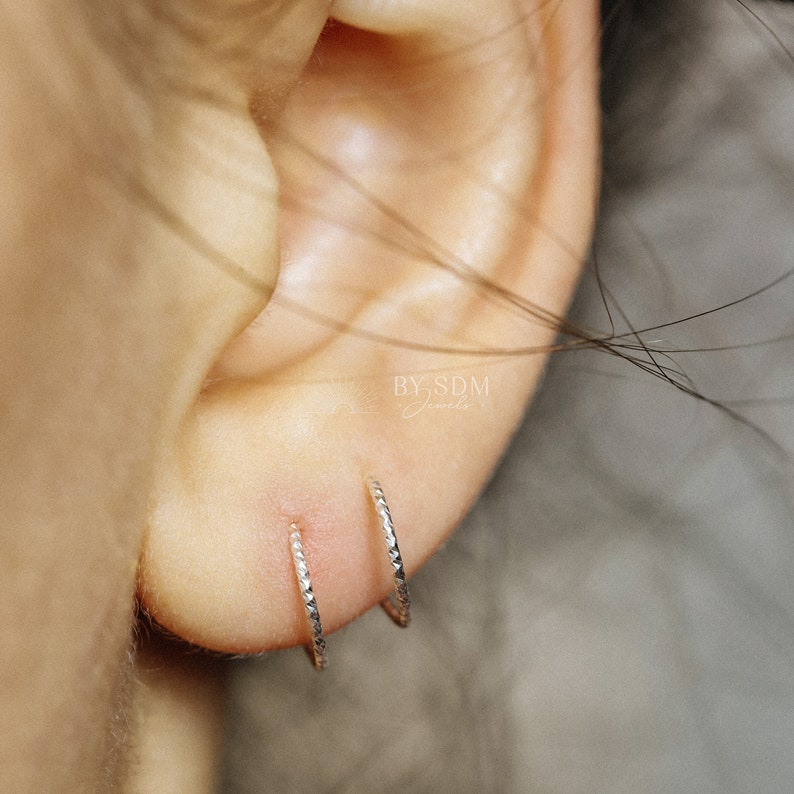 Double Hoop Earrings Spiral Loop Earrings Threader Hoops Minimalist Earrings Spiral Open Hoop Earrings 18k Gold plated Diamond Cut Earrings image 6