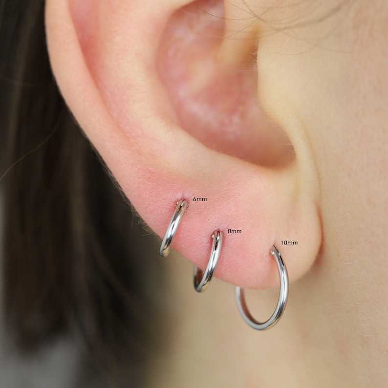 925 Sterling Silver Sleeper Hinged Thin HOOP Earrings 6mm 8mm Etsy