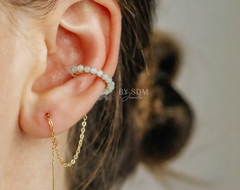 Ear cuff con cadena • Ear cuff de oro delicado • Ear cuff Huggie • Ear cuff minimalista de oro • Pendientes huggie falsos • Ear cuff diminuto sin perforación