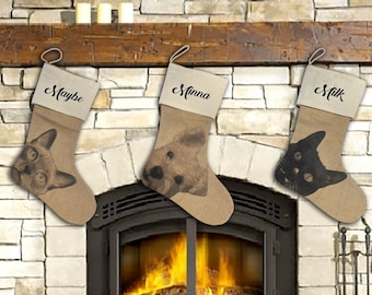 Personalized pet stockings, with pet photo and name, Christmas stockings, Dog stocking, Cat stocking, Christmas gift