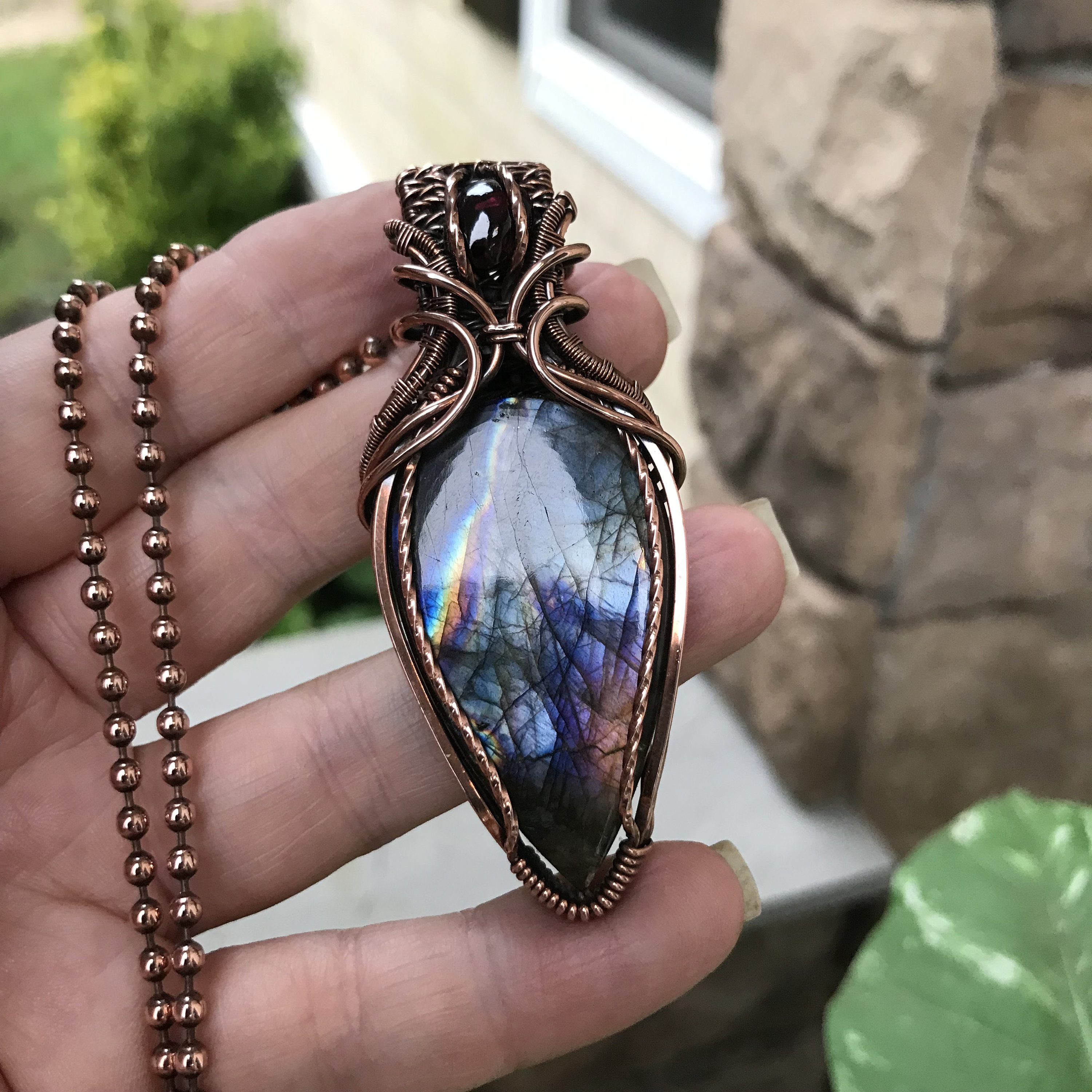 Wire Wrapped Gemstone Cord Necklace in Labradorite | Mexicali Blues