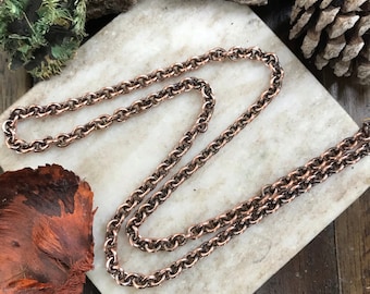 Copper chain 4.7 mm link, Oxidized strong copper necklace, Sturdy oval cable link choker