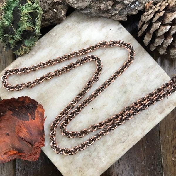 Copper chain 4.7 mm link, Oxidized strong copper necklace, Sturdy oval cable link choker