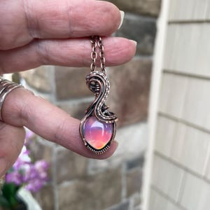 Aurora opal pastel rainbow copper wire wrapped pendant, Handmade boho hippie colorful necklace