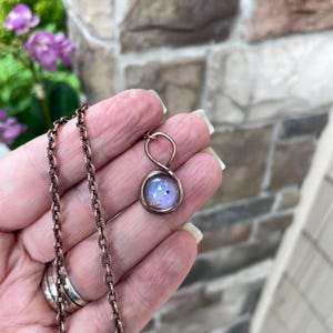 Moonstone round mini copper necklace, June birthstone  small crystal pendant