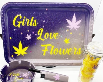 Girls Love Flowers Rolling Tray Set