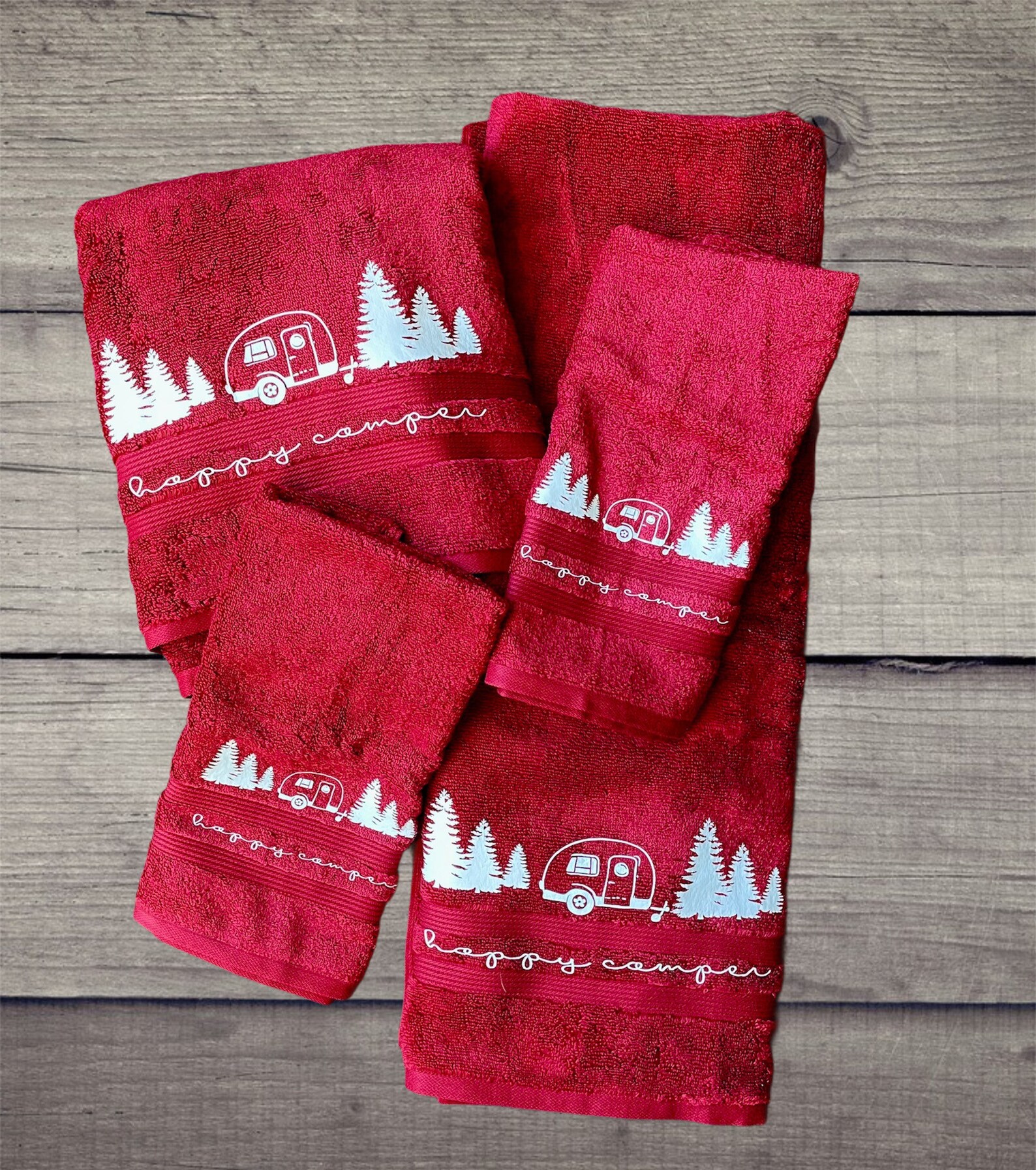 Camping Towels/bath Towels/happy Camper Towels/trailer Etsy
