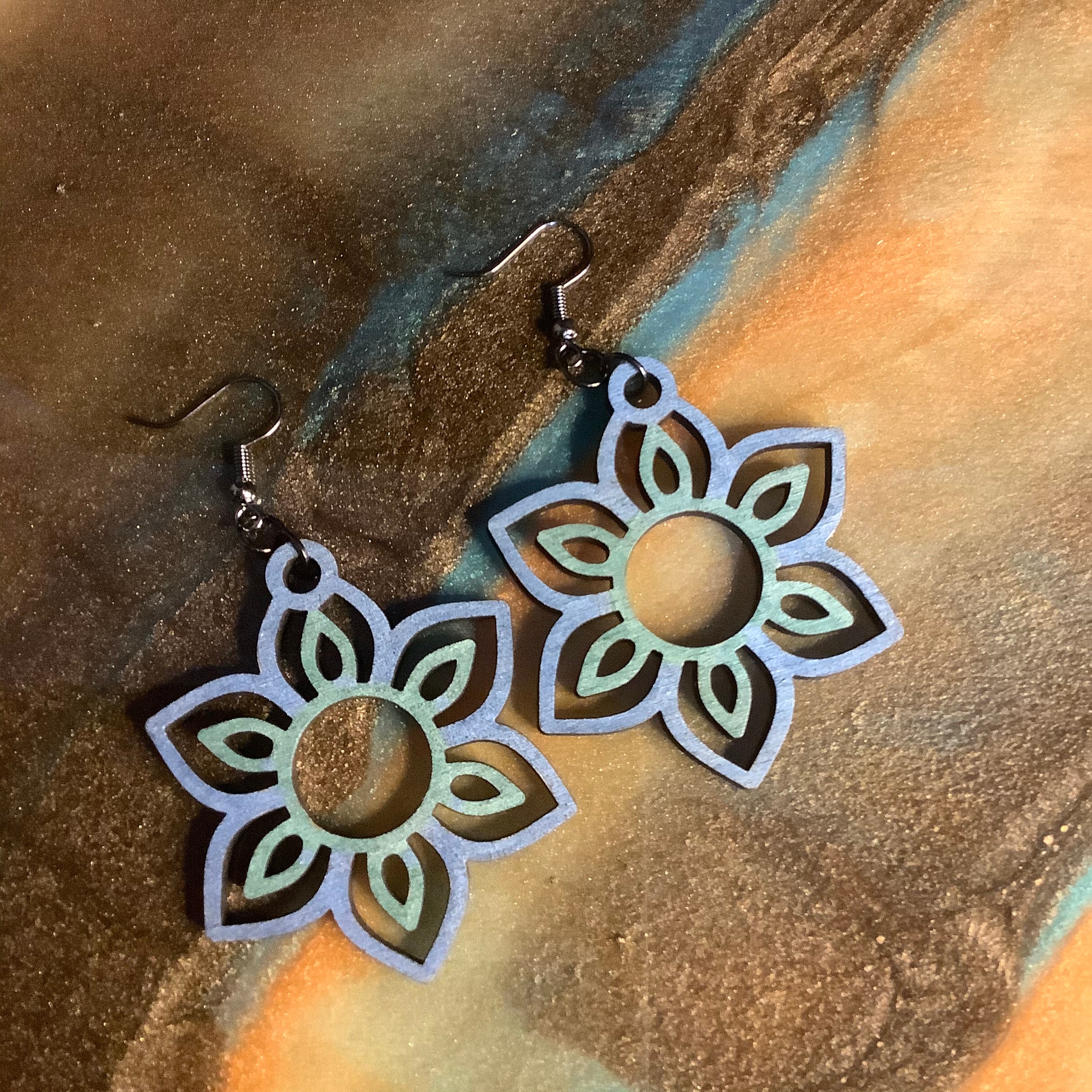 Laser Engraved Wooded Flower Earrings | Etsy