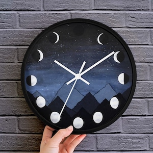 Moon Phase Clock, Cute Wall Clocks, Unique 10" Unique Clock, Lunar Home Decor, Witchy Nursery Decor, Night Sky, Astrology Dorm, Gothic