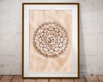 Boho Om Mandala プリント：ブラウン Boho ウォールアート（デジタルダウンロード）