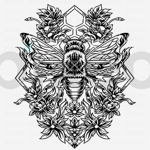 Bee with Flowers SVG – Queen Bee Clipart voor Cricut, Honey Bee Cut-bestand voor shirts, Hive & Flower Design