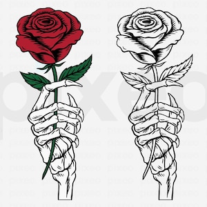 Skeleton Hand Rose Svg, Hands Death Svg, Skull Rose Svg, Flower Tattoo Svg, Skull Svg, Skeleton Holding Rose Svg, Skeleton Rose Clipart