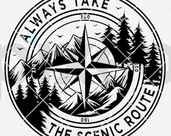 Scenic Route Compass SVG: Mountain Adventure Clipart (Digital Download)