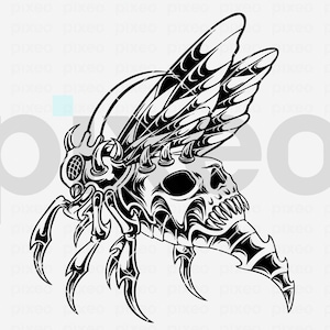 Skull Wasp SVG PNG Clipart – Unique Gothic Insect for Shirts, Cricut, and Crafts