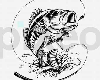 Bass Fishing Svg, Fishing Svg, Bass Fish Svg, Bass Clipart, Bass Vector, Bass Cricut, Bass Cut file, Fish Svg, Fish Hook Svg, Fishing PNG