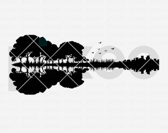 Guitar Sunset SVG: Music Nature Silhouette, Cricut Glowforge Cut File