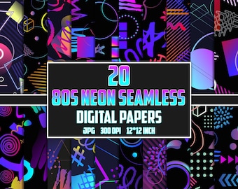 Digitaal neonpapier uit de jaren 80: naadloze retropatronen (digitale download)