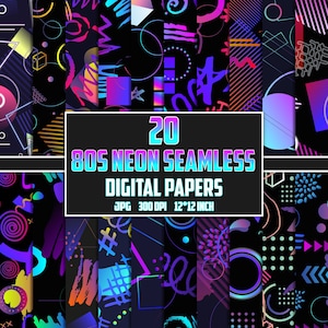 80's Neon Digital Paper, Eighties Nineties Digital Paper, 80s Seamless Patterns, 80s Background, 80s 90s Scrapbook, 80s 90s Clipart Print