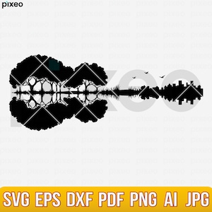Guitar Sunset SVG: Music Nature Silhouette, Cricut Glowforge Cut File