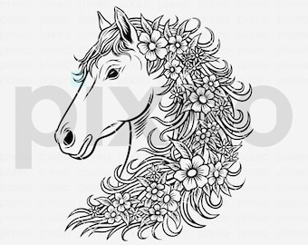 Horse With Flowers SVG: Floral Horse Head Clipart (Digital Download)