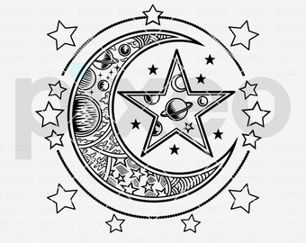 Moon Star Mandala SVG: Celestial Cricut Cut File (Digital Download)