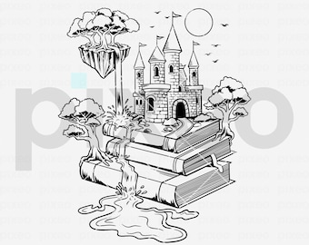 Fantasy Book Castle SVG: Reader Clipart (Digital Download)