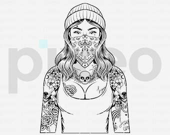 Mujer gánster SVG: pasamontañas, chica hip hop (archivos digitales)