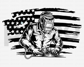 Soldador com bandeira dos EUA SVG: Clipart de soldagem patriótica (download digital)
