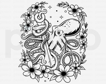 Octopus With Flowers Svg, Octopus Svg, Octopus Flower Svg, Octopus Png Eps, Octopus Clipart, Octopus Cricut, Octopus Cut file, Octopus Shirt