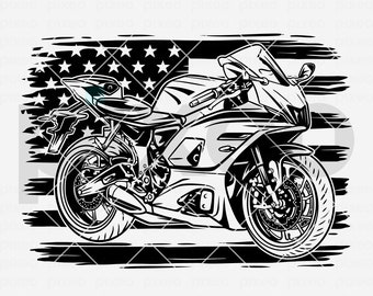American Biker Motorcycle SVG with Flag (Digital Download)