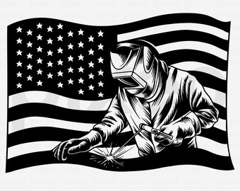 Soldador com bandeira dos EUA SVG: Clipart de soldagem patriótica (download digital)