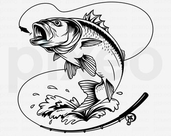 Sea Bass Fishing SVG: Vector Clipart, Cricut Cut File
